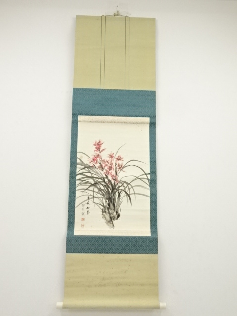 JAPANESE HANGING SCROLL / HAND PAINTED / ORCHID (1971)